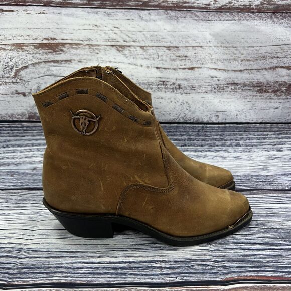 Laredo Brown Leather Longhorn Western Ankle Boots, Women’s Size 6.5 - Picture 1 of 9